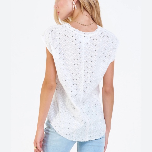 NWT Dear John Denim Yanis Eyelet Embroidery Top White Chevron Size M - Picture 2 of 7